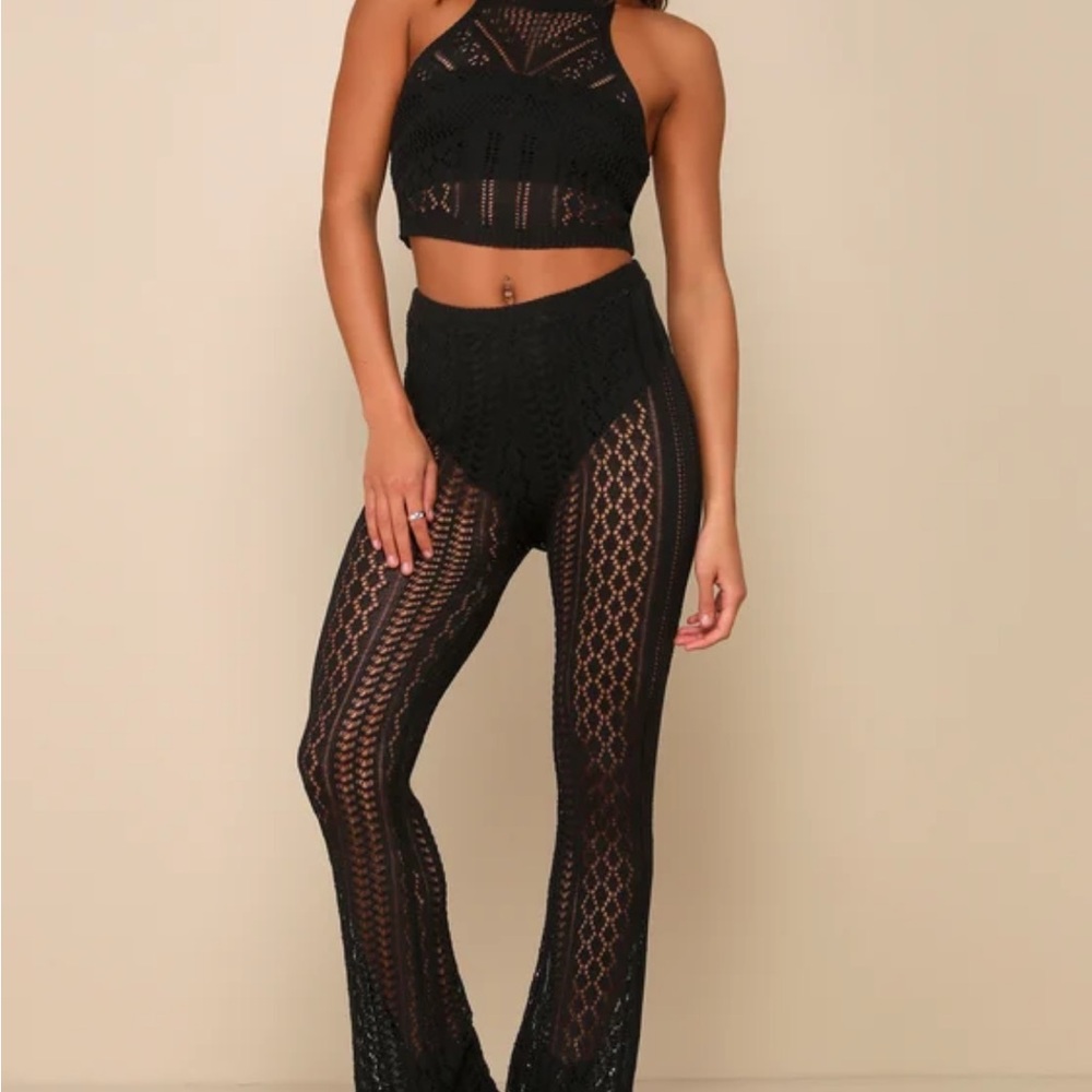 Lulu's Black Lace Flare Jumpsuit